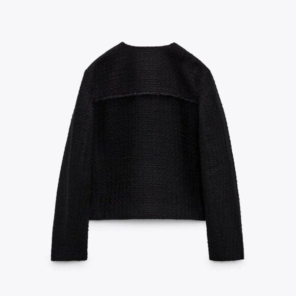 NWT Zara Structured Tweed Wool Blend Blazer Black Gold Buttons Size XS - Picture 2 of 10